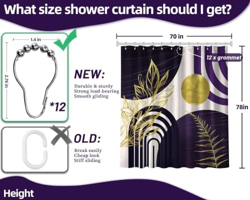 Dark Purple and Gold Extra Long Shower Curtain, Tall 72X78 in