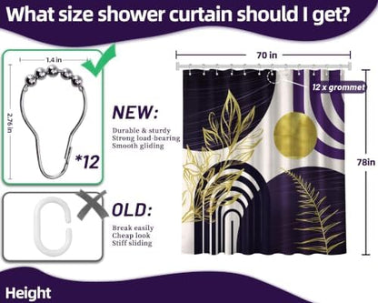 Dark Purple and Gold Extra Long Shower Curtain, Tall 72X78 in
