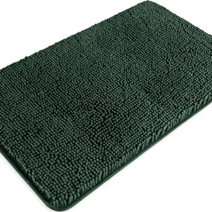 Dark Green Bathroom Rugs – Absorbent and Washable Bath Mat, Non-Slip, Thick Soft Chenille Bath Rugs for Bathroom Floor, Shower, Sink - 20" x 32"