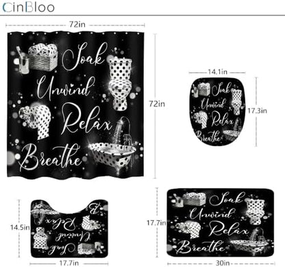 Polka Dot Fashion Funny Quotes 4Pcs Bathroom Shower Curtain Set with Rugs