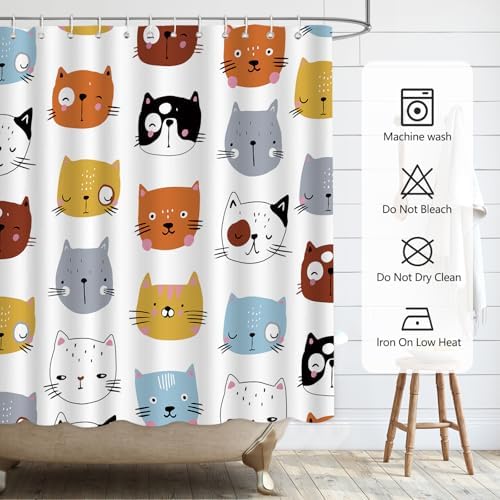 APROPHIC Cute Cat Shower Curtain for Bathroom Decor, Funny Bathroom Curtain Set, Cat Lovers Cute Cartoon Colorful Waterproof Fabric Shower Curtain with Hooks Machine Washable 72x72 in