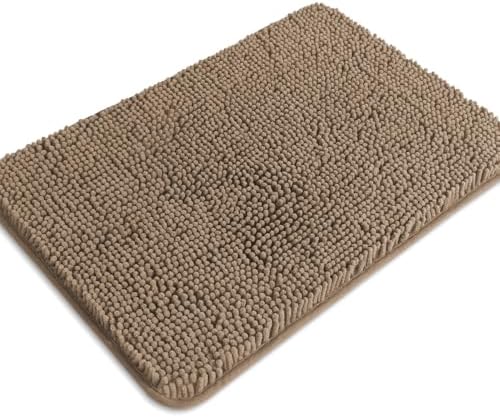 Taupe Bathroom Rugs – Absorbent and Washable Bath Mat, Non-Slip, Thick Soft Chenille Bath Rugs for Bathroom Floor, Shower, Sink - 17" x 24"