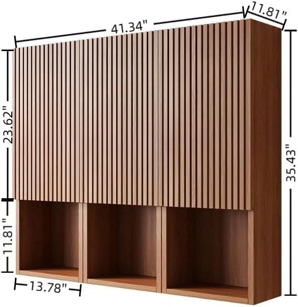 KEIKI Bathroom Wall Cabinet with Soft-Close Doors & Open Shelf, Brown Oak | Premium Wood Medicine Cabinet, Floating Storage Cabinet for Bathroom Kitchen Laundry Room