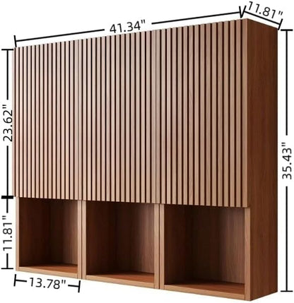 KEIKI Bathroom Wall Cabinet with Soft-Close Doors & Open Shelf, Brown Oak | Premium Wood Medicine Cabinet, Floating Storage Cabinet for Bathroom Kitchen Laundry Room