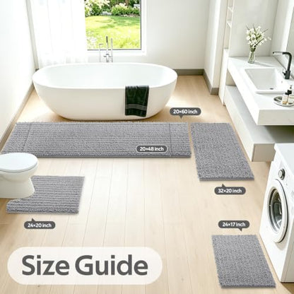 ACCUMTEK Upgrade Extra Large Light Grey Bathroom Rug Set 3 Pieces Gray Ultra Soft, Thick Absorbent Bath Mats, Non Slip Chenille Toilet Mat for Bathroom, Bedroom, Kitchen