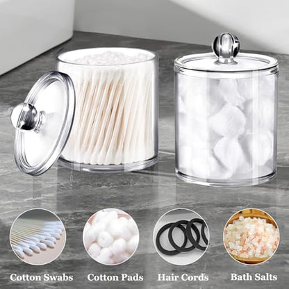 SheeChung 8 Pack Acrylic Qtip Holder with Labels, Qtip Jars for Bathroom