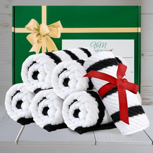 VOOVA & MOVAS Wash Cloths 4PC, 100% Cotton, 13x13 in, Black White