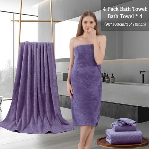 Extra Large Bath Towels Set 35x70 Inches - Luxury 600 GSM Oversized Bath Sheet Towel,Ultra Soft Microfiber - Quick Dry,Highly Absorbent Shower Towels Spa Hotel Bathroom Towel Set (4-Pack,Dark Purple)