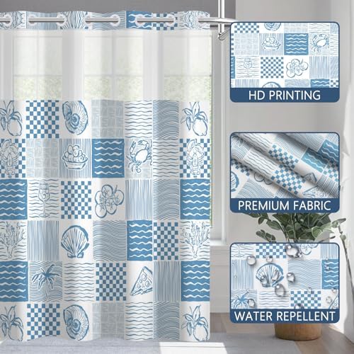 No Hook Shower Curtain with Snap-in Liner 71x74 Inch