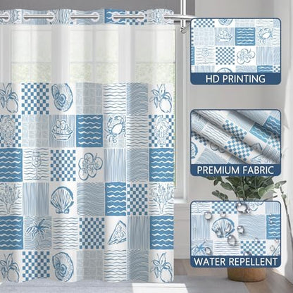 No Hook Shower Curtain with Snap-in Liner 71x74 Inch