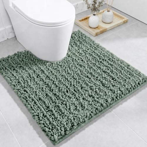 Disolla Toilet Rug 24x24 Inch - Sage Green U-Shaped Bathroom Floor Mat, Soft Shaggy Plush Absorbent Chenille Contour Rug, Non-Slip Washable Pedestal Base Rug