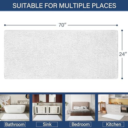 LOCHAS Luxury Bathroom Rug Shaggy Bath Mat 24 x 70 Inch, White