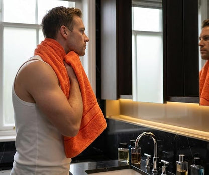 CRAFTBERRY- 6 Piece Cotton Bath Towel Set- 2 Bath - 2 Hand - 2 Face, Orange | 100% Cotton • Thick & Plush • Hotel Quality • Ultra Soft • Highly Absorbent • Quick Dry • Low Lint • Machine Washable