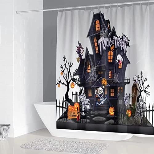 NBVKO Halloween Pumpkin Waterproof Shower Curtain,with Non-Slip Rugs,Toilet Lid Cover and Bath Mat,Bathroom Shower Decor Accessory Set