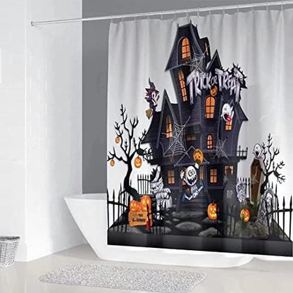 NBVKO Halloween Pumpkin Waterproof Shower Curtain,with Non-Slip Rugs,Toilet Lid Cover and Bath Mat,Bathroom Shower Decor Accessory Set
