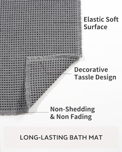 tchdio Waffle Bath Mat Rug, Super Absorbent Non Slip Bath Mats for Bathroom Mat Ultra Soft Bathmat Machine Washable Bathroom Rugs with Tassels, Bath Rugs Beside Tub, 17" x 24"