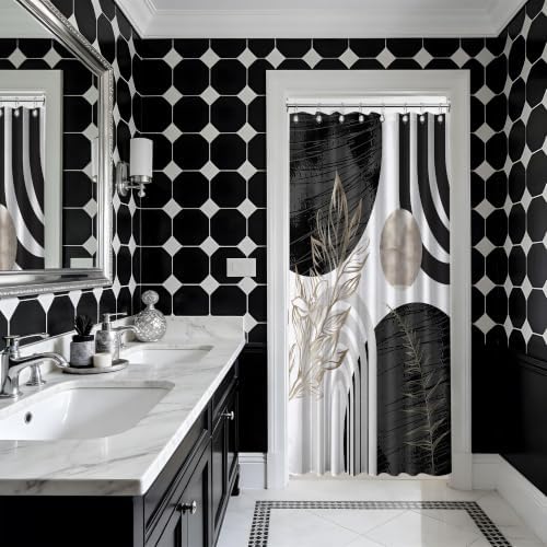 Black and White Stall Shower Curtain, 48X72 in Narrow Small, Mid Century