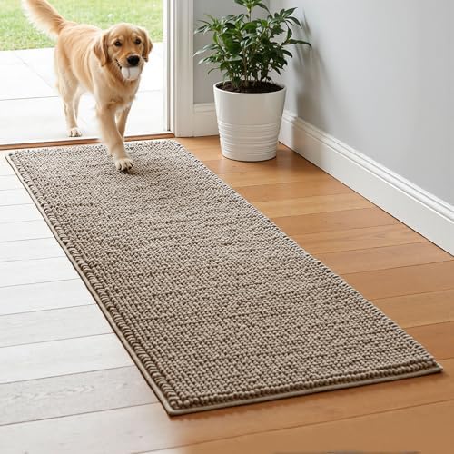 SUBRTEX Bathroom Rugs, 24" x 60" Chenille Bath Rug Soft Short Plush Bath Mat Soft Shower Mat Water Absorbent Shower Mat Quick Dry Machine Washable, Taupe Brown