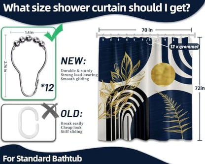 Navy Blue and Gold Shower Curtain, 72x72 in, Mid Century Modern