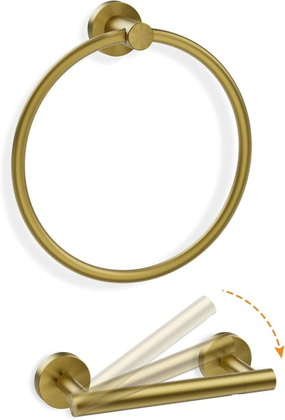 Toilet Paper Holder and Hand Towel Ring Bathroom Set | Brushed Gold,Stainless Steel,Wall Mount,Bathroom Accessories,Hand Towel Ring and Toilet Paper Holder Set,Easy to install