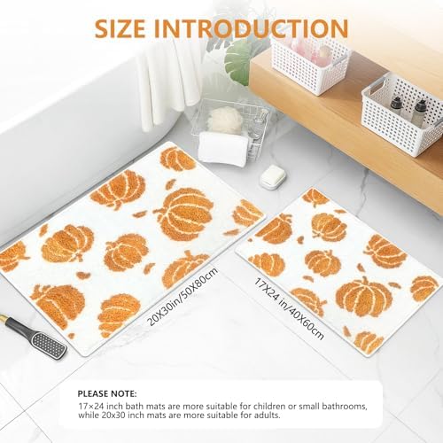 APROPHIC Fall Pumpkin Bath Mats for Bathroom, Thanksgving Super Absorbent Non-Slip Microfiber Shaggy Bath Rugs, Autumn Bathroom Mat for Shower, Tub, Sink, Decor, Machine Washable, 20x30 in, Orange