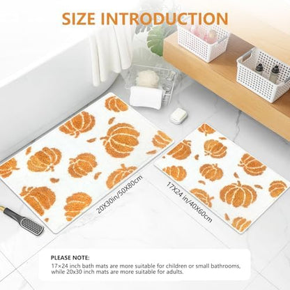 APROPHIC Fall Pumpkin Bath Mats for Bathroom, Thanksgving Super Absorbent Non-Slip Microfiber Shaggy Bath Rugs, Autumn Bathroom Mat for Shower, Tub, Sink, Decor, Machine Washable, 20x30 in, Orange