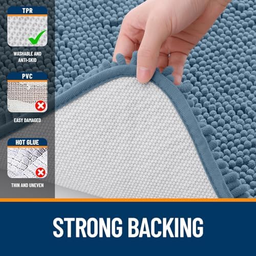 OLANLY Chenille Bathroom Rugs Mats Sets 2 Piece, 47"x20"+24"x20", Airy Blue