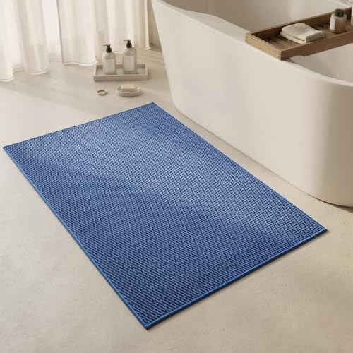 Triohero Large Bathroom Rugs Non Slip Washable Bath Rugs Super Absorbent Bathroom Rug Thin Quick Dry Low Pile Bath Mats, Denim Blue 36"x48"