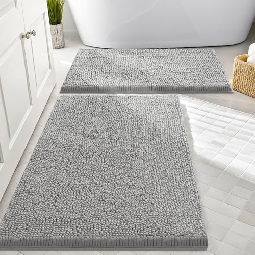 Smiry Chenille Bathroom Rugs Sets 2 Piece (30x20+24x16, Light Grey)