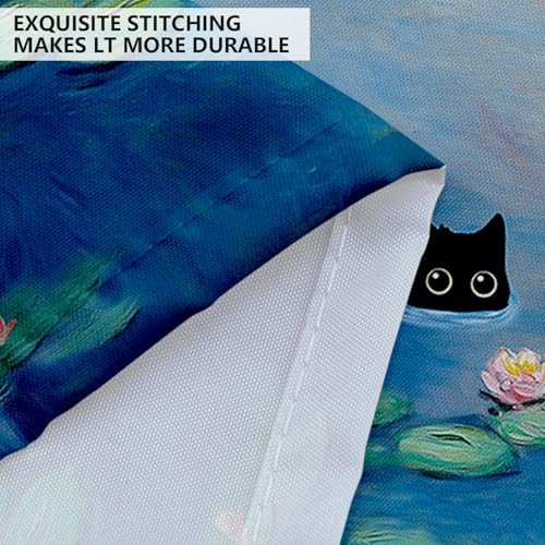 APROPHIC Cat Shower Curtain, Boho Modern Cute Girly Bathroom Curtain, Black Cartoon Cat Lotus Leaves and Flowers Pond Curtain Set, Waterproof Bathroom Home Decor Set with Hooks, 72X72 Inches