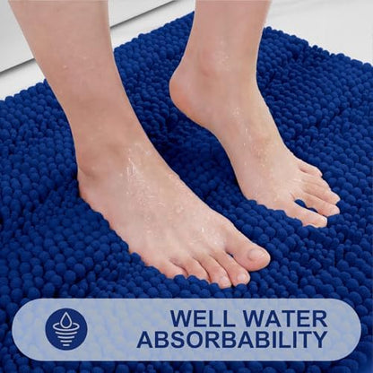 Grandaily Chenille Striped Bathroom Rugs 30x20, Extra Thick and Absorbent Bath Mats, Non-Slip Soft Plush Shaggy Shower Carpet, Machine Wash Dry, Bath Rug for Bathroom, (Medium, Royal Blue)