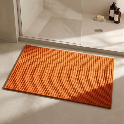 Triohero Bathroom Rugs Non Slip Washable, Super Absorbent Thin Bath Mat Quick Dry Low Pile Bathroom Rug, Orange 24"x36"