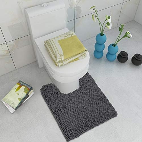 ITSOFT Standard 24"x21" U-Shaped Non-Slip Shaggy Chenille Toilet Contour Bathroom Rug with Water Absorbent, Charcoal Gray