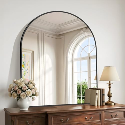 Arched Bathroom Mirror, 30"x36" Black Arched Mirror for Bathroom, Wall Mounted Mirror, Black Vanity Wall Mirror w/Metal Frame for Bedroom, Entryway, Living Room, Hanging or Leaning Against Wall