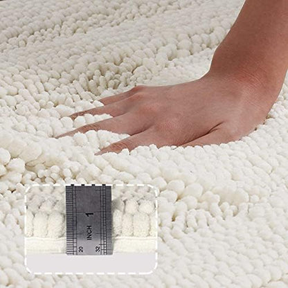 2-Piece Bathroom Rug Set with U-Shaped Mat, Soft Absorbent Chenille, Cream