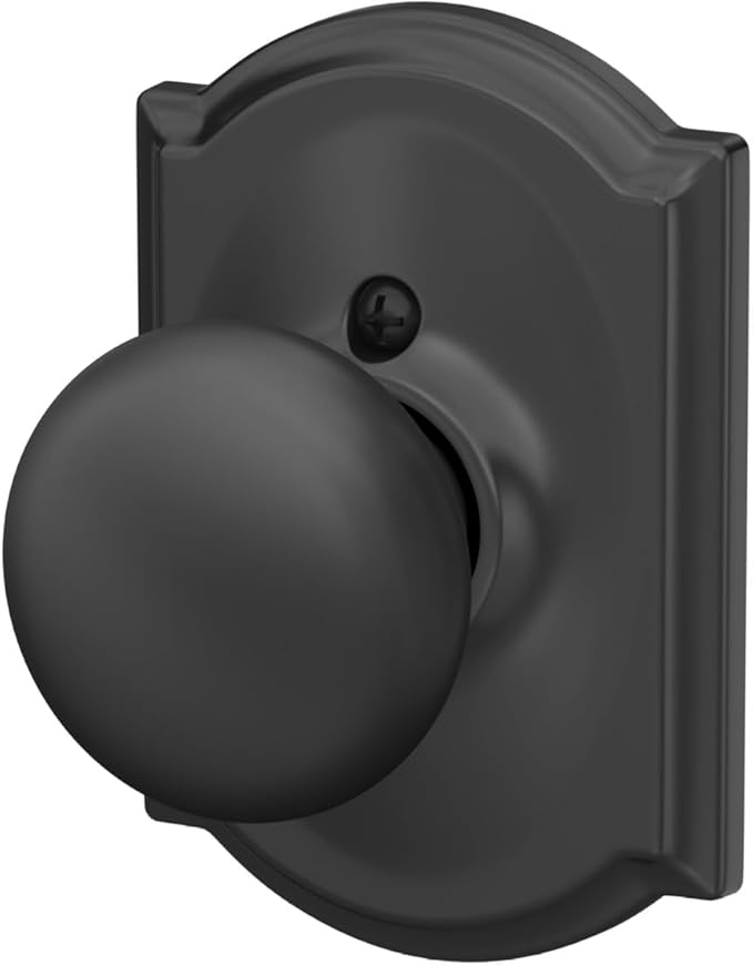 SCHLAGE Plymouth Knob with Camelot Trim Non-Turning Lock, Matte Black (F170 PLY 622 CAM)