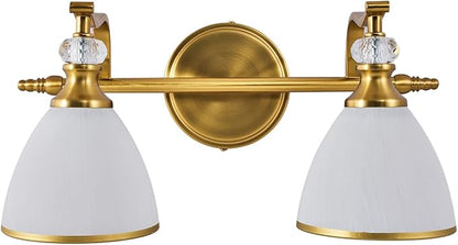 Gold Vanity Light, 2-Light Brushed Gold Bathroom Light Fixtures, Vintage Bathroom Light with Milky White Bell Glass Shades, Eye-Friendly Wall Sconce for Mirror, Kitchen, Bedroom, Hallway