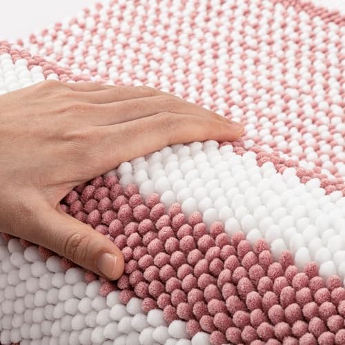 BSICPRO Bathroom Rugs, 20x32 Chenille Bath Mats, Dusty Pink