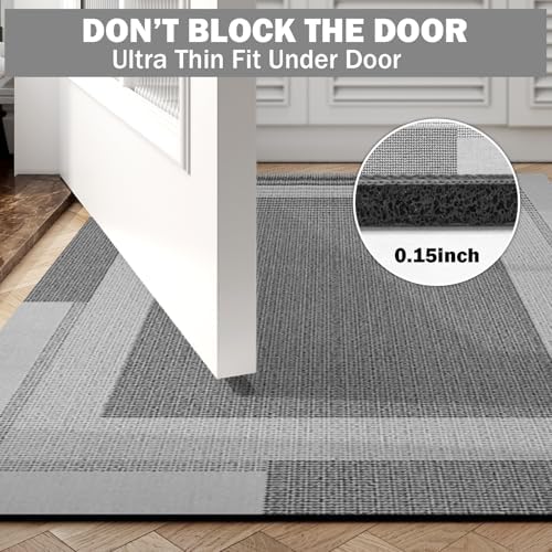 YDKGL Non Slip Bath Mat Thin Bathroom Rugs Fit Under Door Grey 24"x 35"