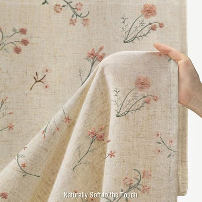 Floral Farmhouse Vintage Linen Shower Curtain Embroidered Textured 72Wx78H
