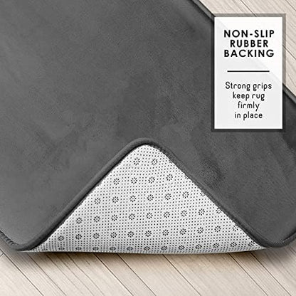 Clara Clark Bathroom Rugs, Velvet Memory Foam Bath Mat, Non-Slip, Machine Washable Bath Rugs - Dries Quickly, Ultra Soft Plush Bath Mats for Bathroom, 17 x 24, Grey