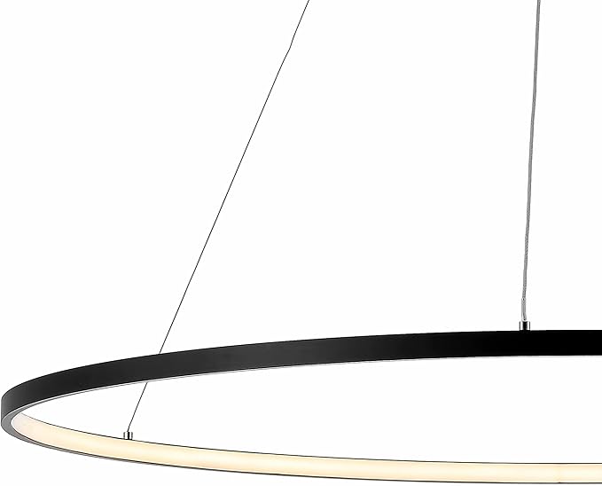 JONATHAN Y 35" Matte Black Modern Integrated LED Pendant Light, Dimmable Round Hoop Chandelier for Kitchen Island, Dining Room, Adjustable Height Metal Hanging Light (JYL7220A)