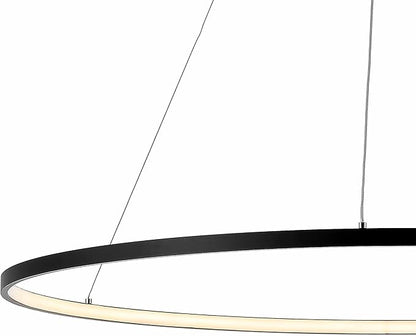 JONATHAN Y 35" Matte Black Modern Integrated LED Pendant Light, Dimmable Round Hoop Chandelier for Kitchen Island, Dining Room, Adjustable Height Metal Hanging Light (JYL7220A)
