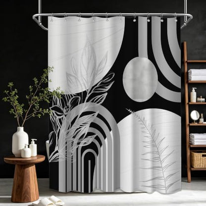 Grey and White Shower Curtain, 60X72 in, Mid Century Modern Black Gray