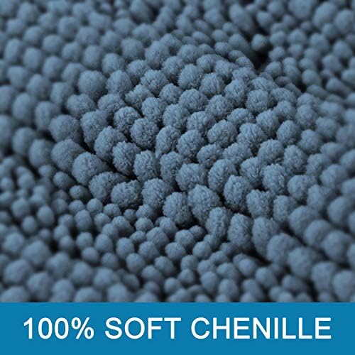 H.VERSAILTEX Bath Mats for Bathroom Non Slip Extra Thick Chenille Striped Bath Rug 24" x 36" Absorbent Non Skid Fluffy Soft Shaggy Rugs Washable Plush Mats for Indoor, Bath Room, Tub - Stone Blue