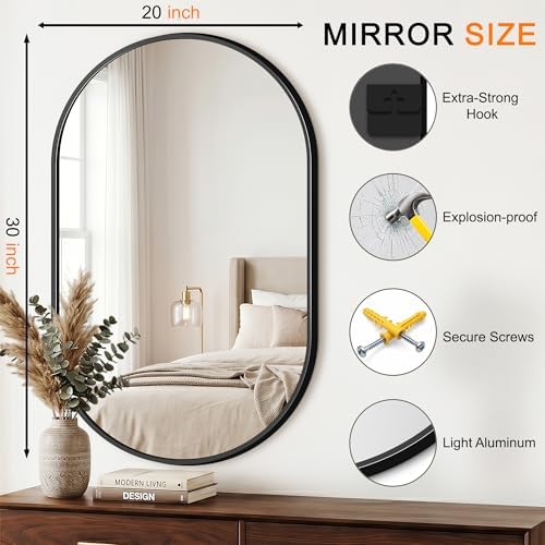 Oval Bathroom Mirror, 2 Pack 20"x30" Black Vanity Mirror for Over Sink