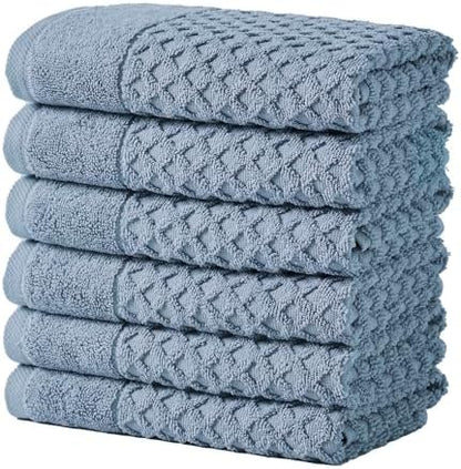 Great Bay Home Blue Washcloths - 100% Cotton 6 Pack 13x13 Washcloth Set - Absorbent, Durable, Quick-Dry Face Towels for Bathroom (Chambray Blue)