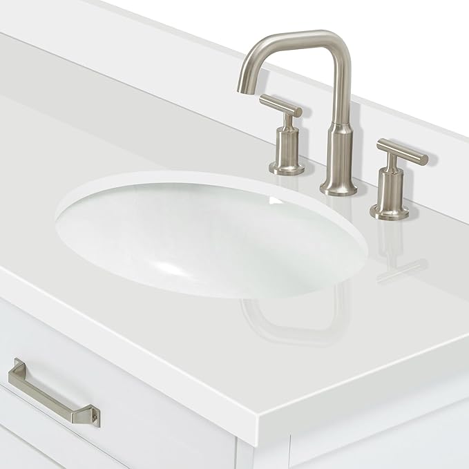 ARIEL Monroe 72-inch Bathroom Vanity with Sink,Solid Wood, 1.5-inch Pure White Quartz Countertop & Backsplash, Double Rectangular Porcelain Sink, 9 Dovetail Drawers, Brushed Nickel, White