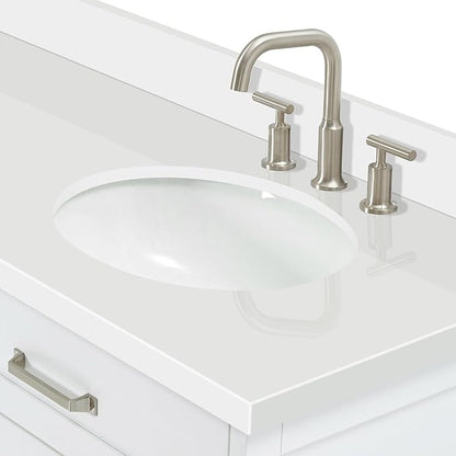 ARIEL Monroe 72-inch Bathroom Vanity with Sink,Solid Wood, 1.5-inch Pure White Quartz Countertop & Backsplash, Double Rectangular Porcelain Sink, 9 Dovetail Drawers, Brushed Nickel, White
