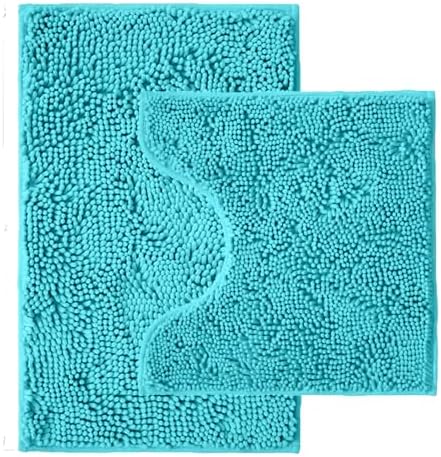 Bathroom Rugs Sets 2 Piece,Super Absorbent Chenille Bath Mats and U-Shaped Toilet Rug,Strong PVC Non Slip Backing,Microfiber Washable Dry Quickly Bath Mats for Bathroom(20"x32"+20"x20"U, Light Blue)